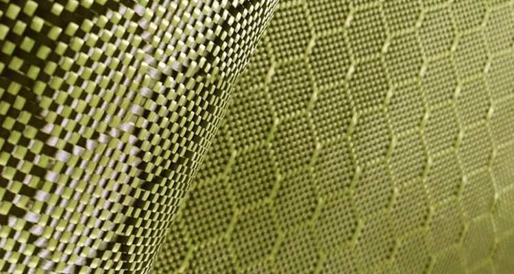 China Factory Fibra De Carbono 3K 240g Jacquard Pattern Hexagon Football Fabric Yellow Aramid Carbon Fiber Fabric Hybrid